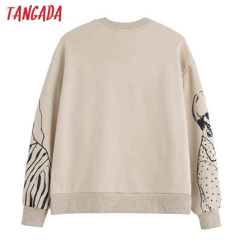 Tangada Women Charater Print Gray Sweatshirts Oversize Long Sleeve O Neck Loose Pullovers Female Tops 4H1 211108