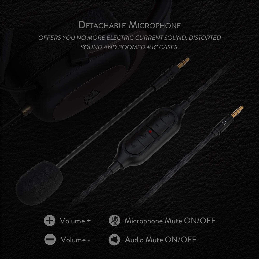 REDRAGON H510 Zeus Cable Game Headphones 7.1 surround sound memory foam ear cushion, detachable microphone headphones, for PC, PS4/3 and Xbo