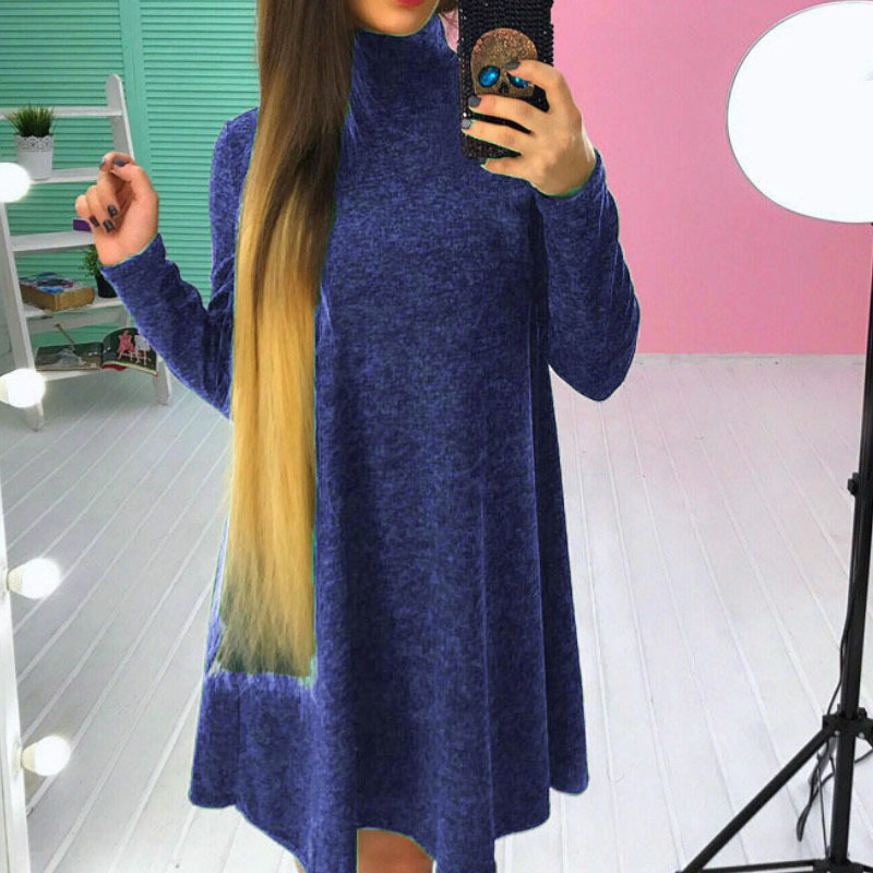 New Fashion Autumn Winter Dress Turtleneck Long Sleeve Loose Casual Dress New Solid Dress Women ALine Robe Plus Size GV160 201008