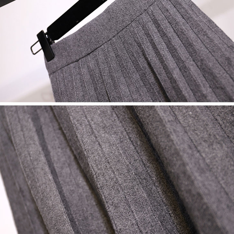 Surmiitro Knitted Pleated Mini Skirts Women Autumn Winter Casual Ladies Elastic High Waist Korean A Line Skirt Female 210306