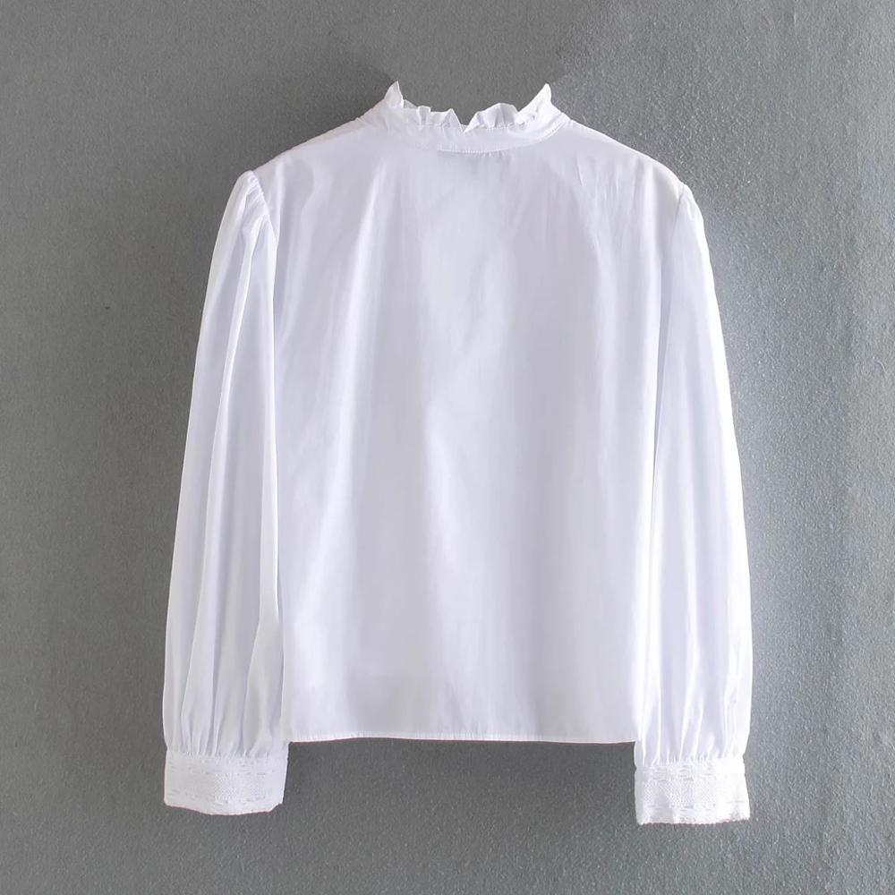Fashion Woman Lace decoration White Shirt Casual Femme Long sleeve Blouse Casual Lady Loose Tops Smock Blusas S7996 210225