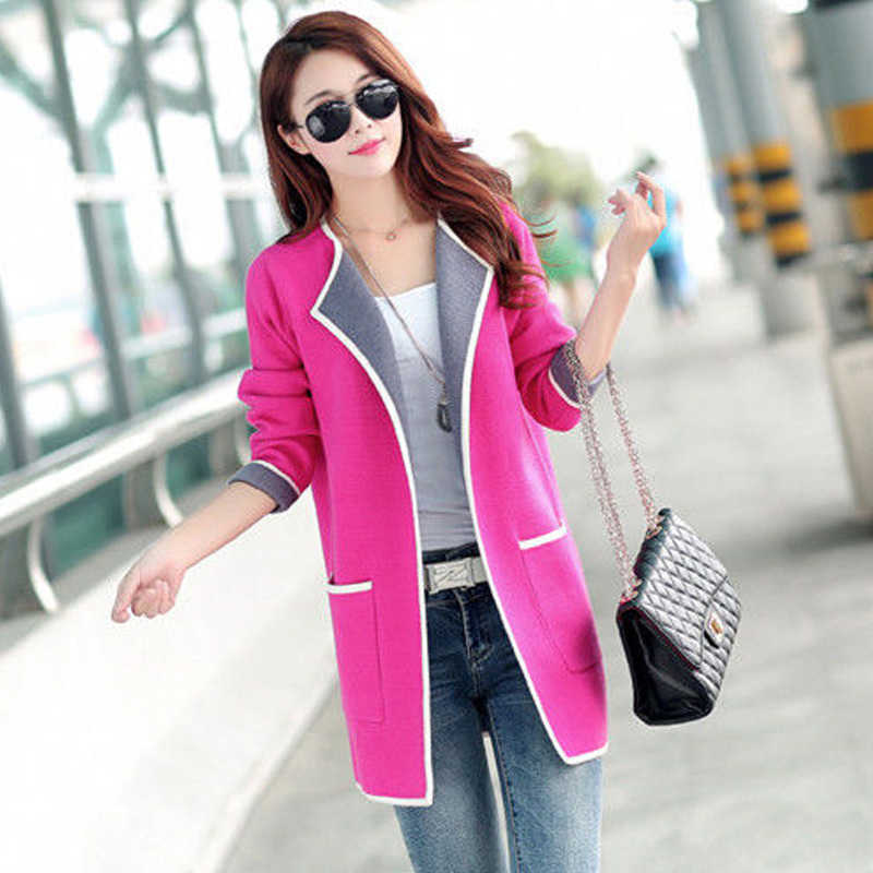 Spring Autumn Knitted Women Cardigan Korean Plus Size Jacket Fashion Medium Length Female Long Sleeve Sweater Ladies Tops 16805 211018