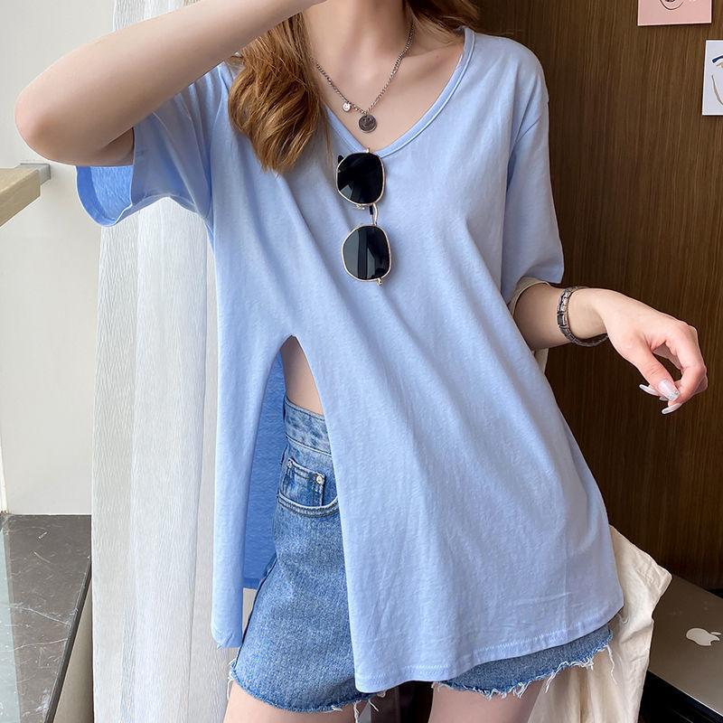 Women's T-Shirt Woman Tshirts Cotton Summer V-neck Short-Sleeved Loose Side Slit Top Tops Mujer Camisetas, 05
Women's T-Shirt Woman Tshirts Cotton Summer V-neck Short-Sleeved Loose Side Slit Top Tops Mujer Camisetas, 05