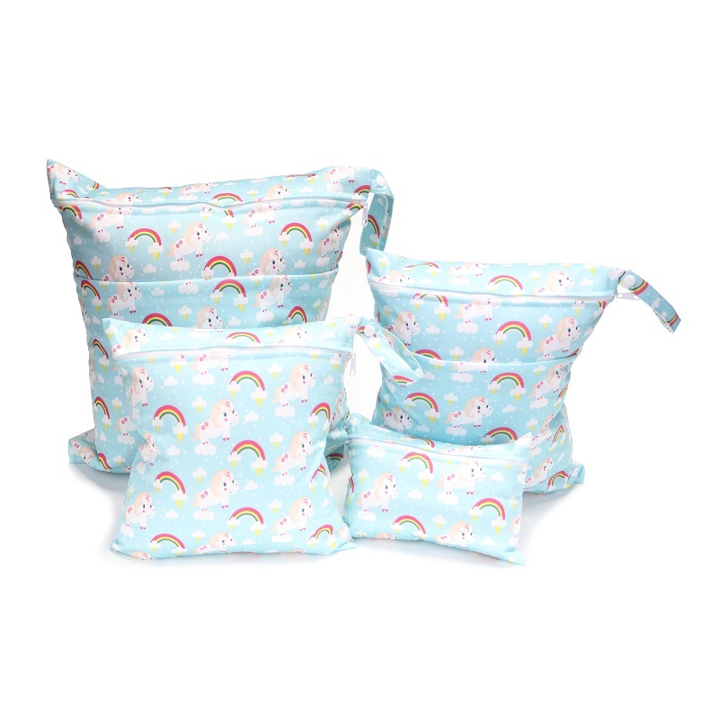 4 piece suit Travel PUL Wet Bags Baby Waterproof Cloth Diaper Bag Single Zipper Print Reusable Baby Nappy Wet Dry Bags Wetbags 210312