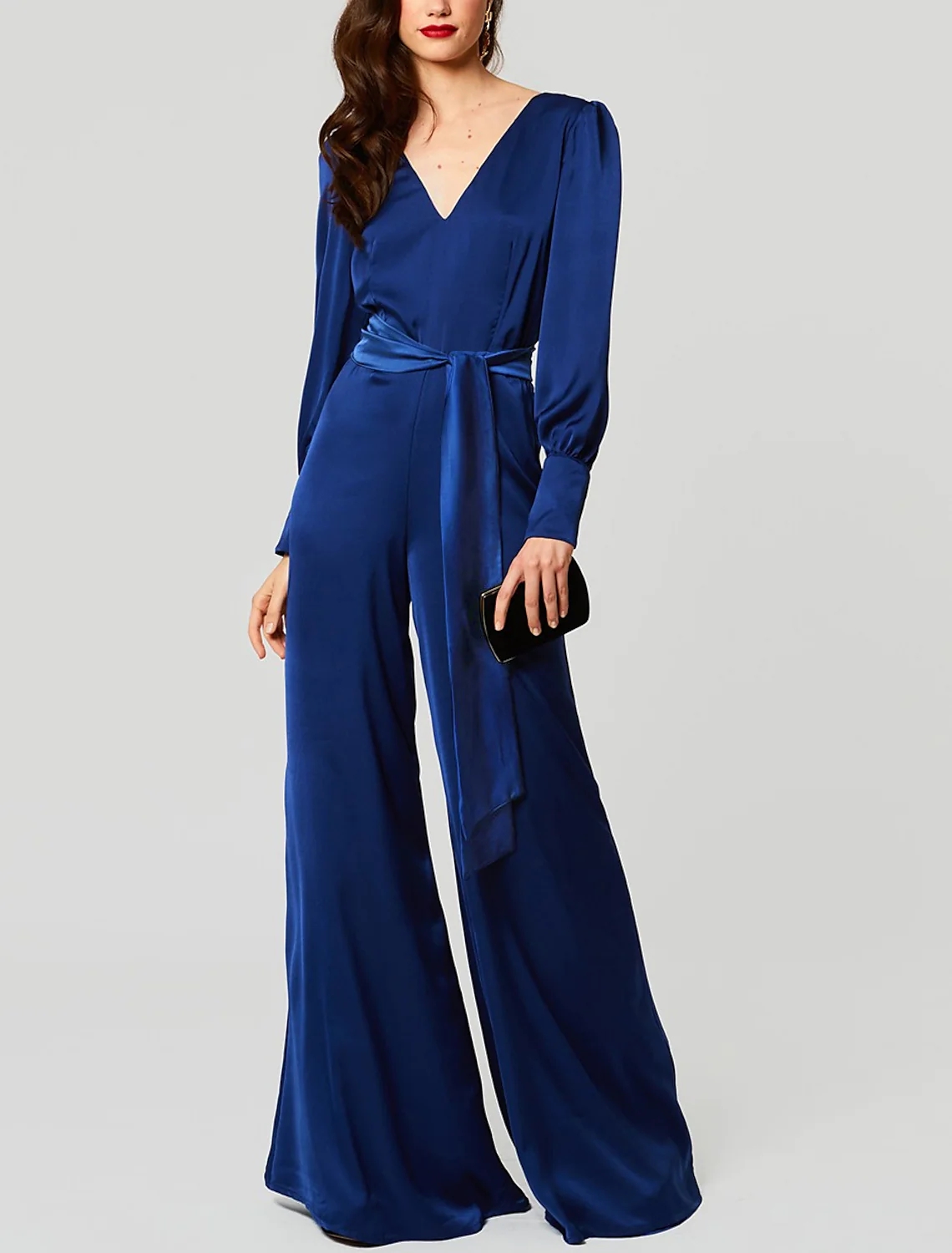 Dark Green Jumpsuits Beautiful Open Back Evening Dress 2022 V-Neck Long Sleeve Sash Prom Formal Gown Robes De Soirée