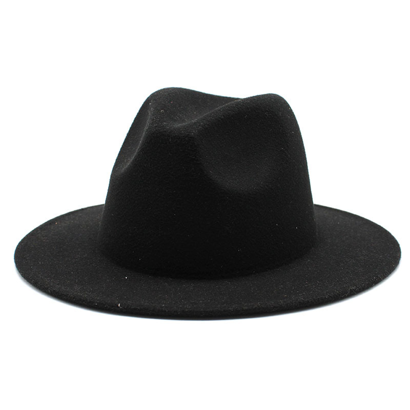 All-match Autumn Winter Wide Brim Fedora Hat Solid Color Wool Felt Hat For Men Panama Party Trilby church hats