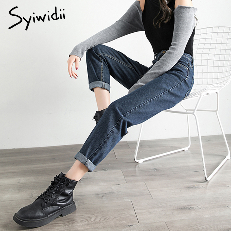 gray blue high waist jeans woman street style cotton mom jeans no stretch plus size women boyfriend jeans vintage harem pants 210222