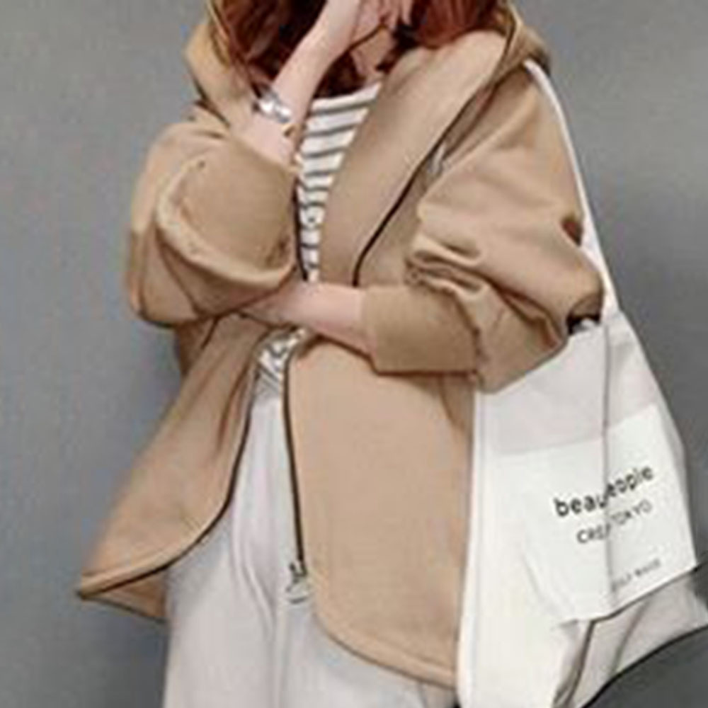 Spring Casual Women Harajuku Hoodies Sweatshirt Coat Zip Up Outerwear Hooded Jacket Plus Size Outwear Tops Simple Brown 201216