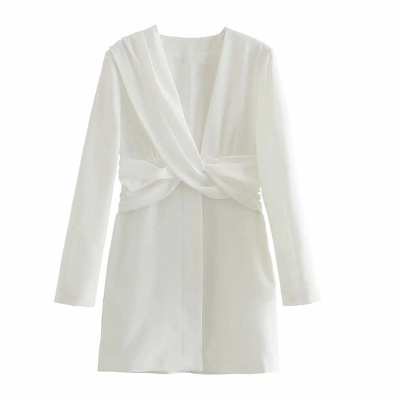 DEAT Women Dress Pleated V-Neck Long Sleeve Arrivals Lady Temperament Fashion Spring Autumn 11D1691 210709