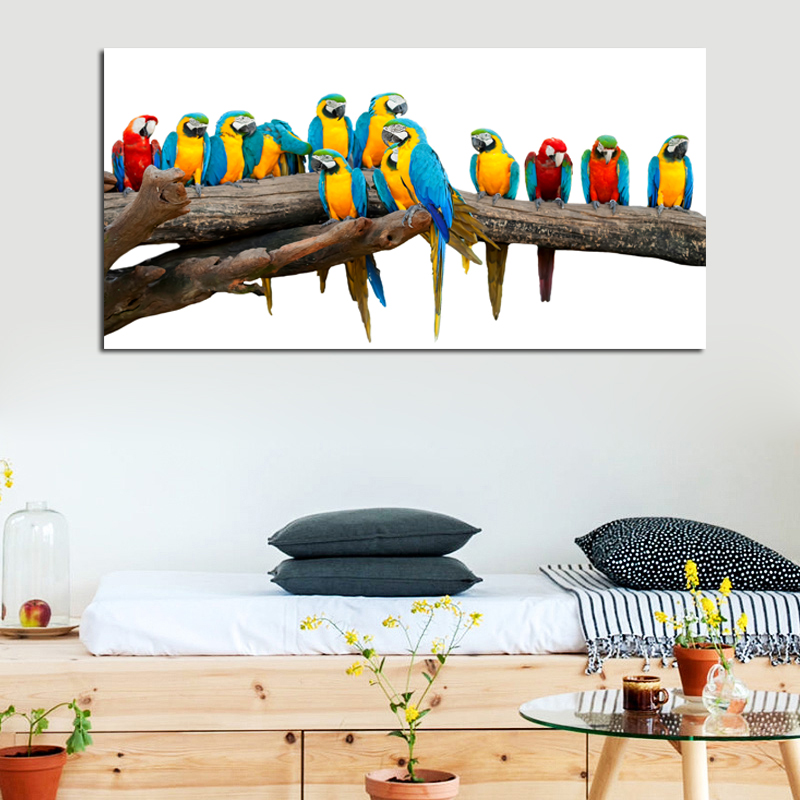 Wall Decorative Painting Red Parrots For Living Room Birds Picture Animated Art Poster Print Modular Art Unframed