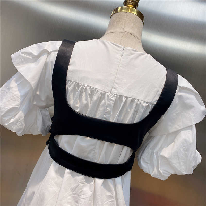 DEAT Women ruffles Dress Round Neck Short puff sleeve Arrivals Lady temperament Fashion Spring Summer 11D985 210709