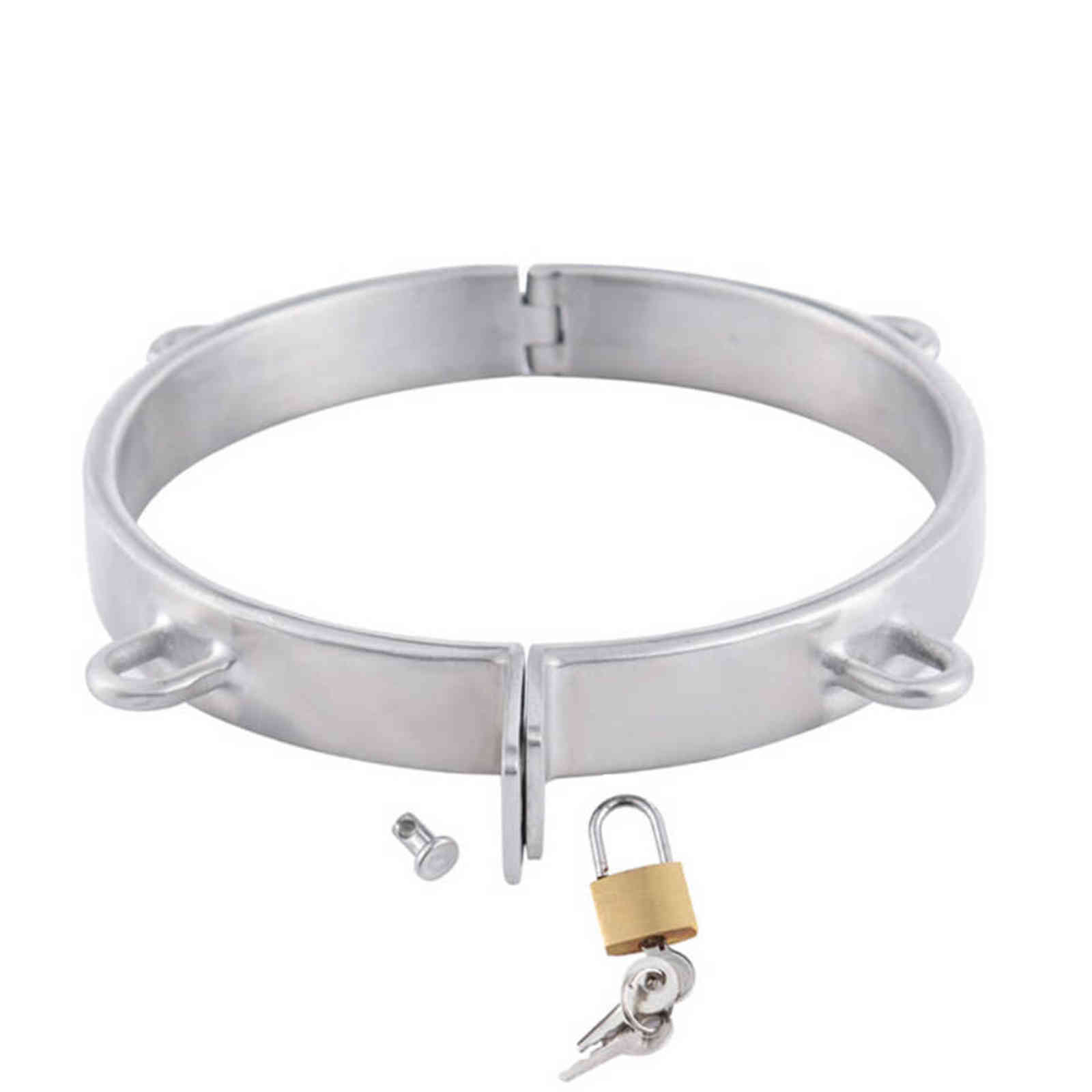 NXY Sm bondage camaTech Metal Neck Collar Cuff Restraint with Lock Stainless Steel SM Lockable O-Rings Bondage Choker Necklace Slave Adult Game 1126
