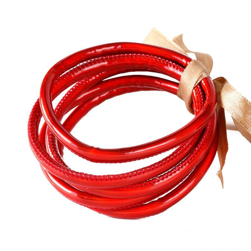 Charm Bracelets 5Pcs Bohemia Glitter Jelly Bangle Bracelet Set Bowtie PU Leather Hoop 45BC