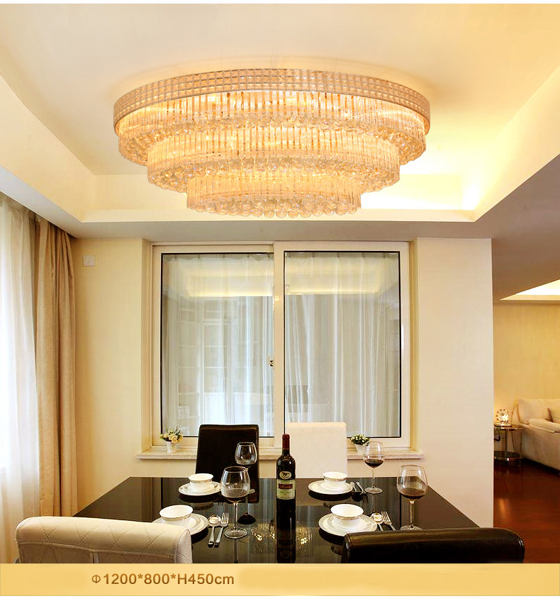 American Modern Golden Oval Crystal Ceiling Lights Fixture LED Light European Oblong Hanging Lamps Hotel Lobby Parlor Hall Home Indoor Lighting 3 Colo