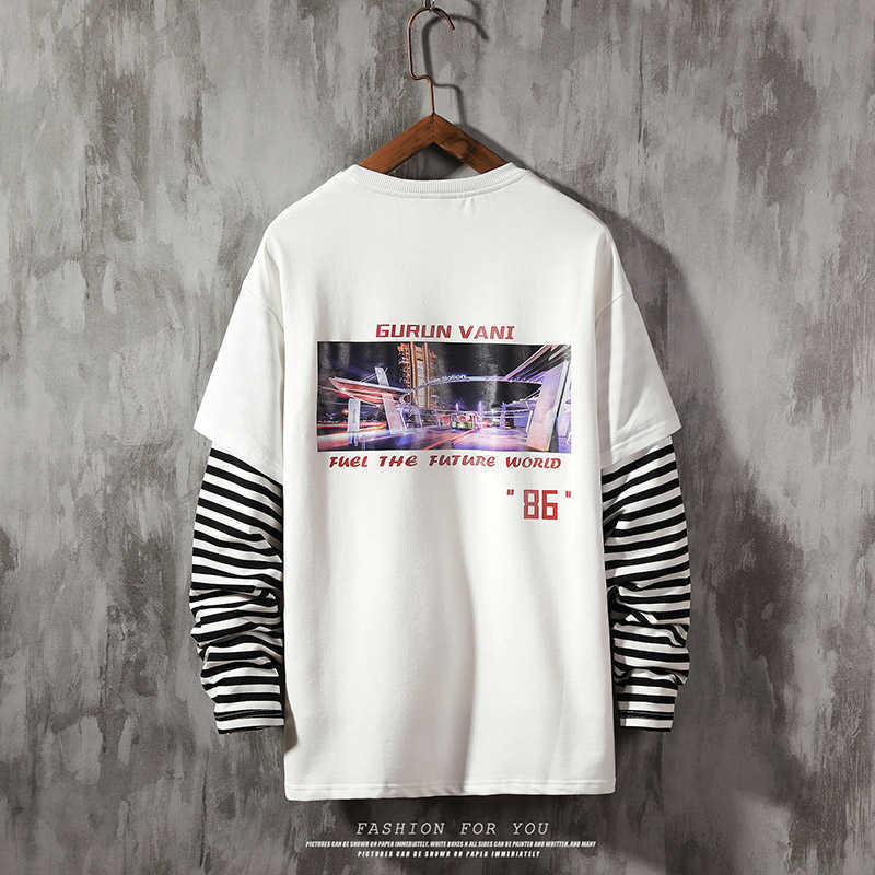 LIFENWENNA Fashion Patchwork Sweatshirts Fast Print Car Hoodies Sweatshirt Men Auturm O Neck Striped Sweatshirt For Men Pullover 210528