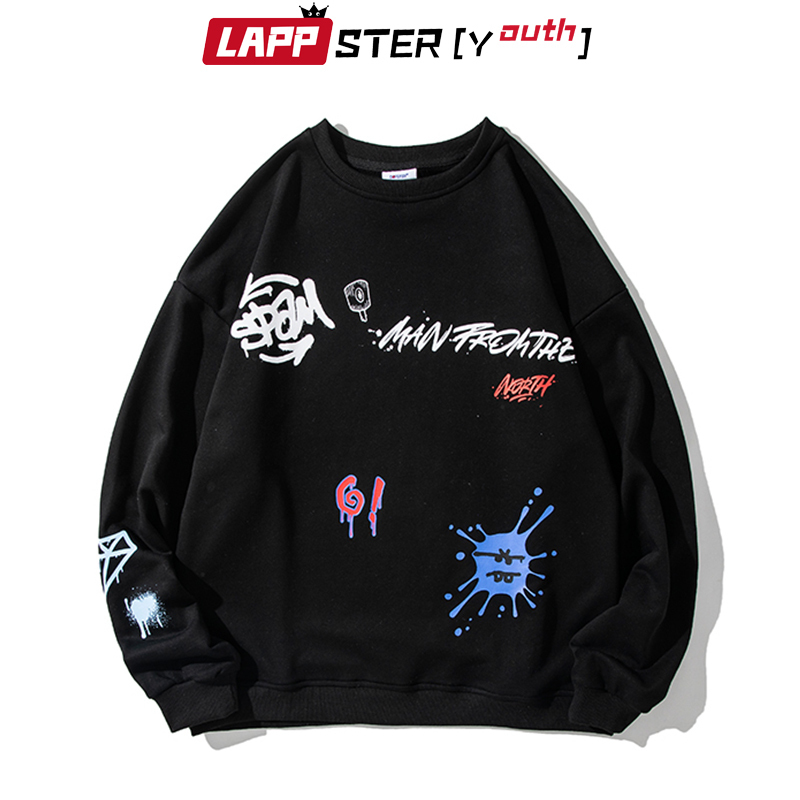 LAPPSTERYouth Japanese Streetwear Hoodies Men Harajuku Korean Fashions Sweatshirt Women 3 Colors Black Casual Clothing 201020