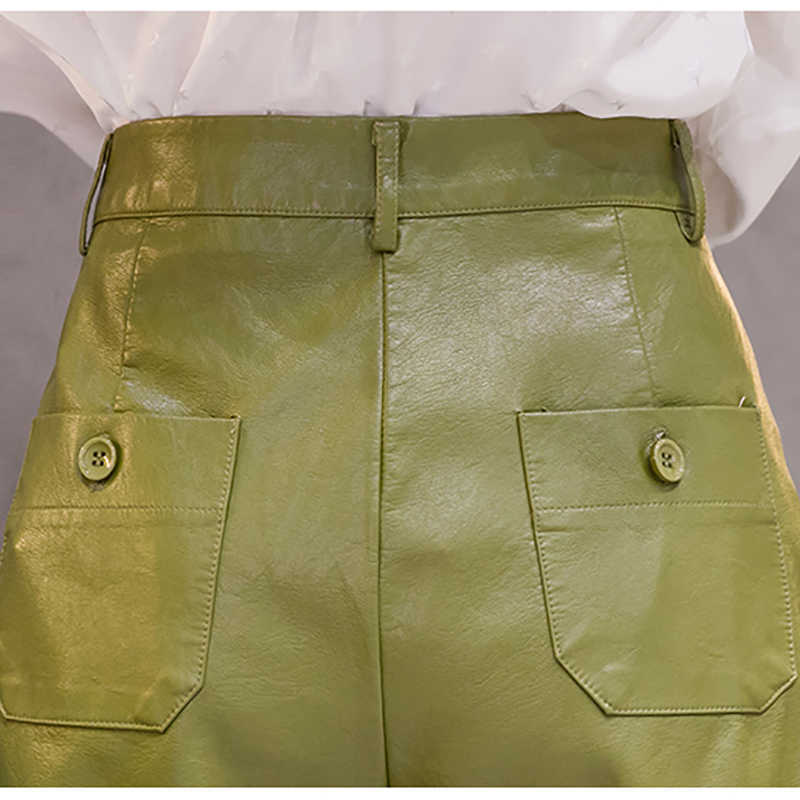 England Style Pu Leather Shorts Female High Quality Wide Leg Faux Waist Plus Size Loose Short Pants Women 210714