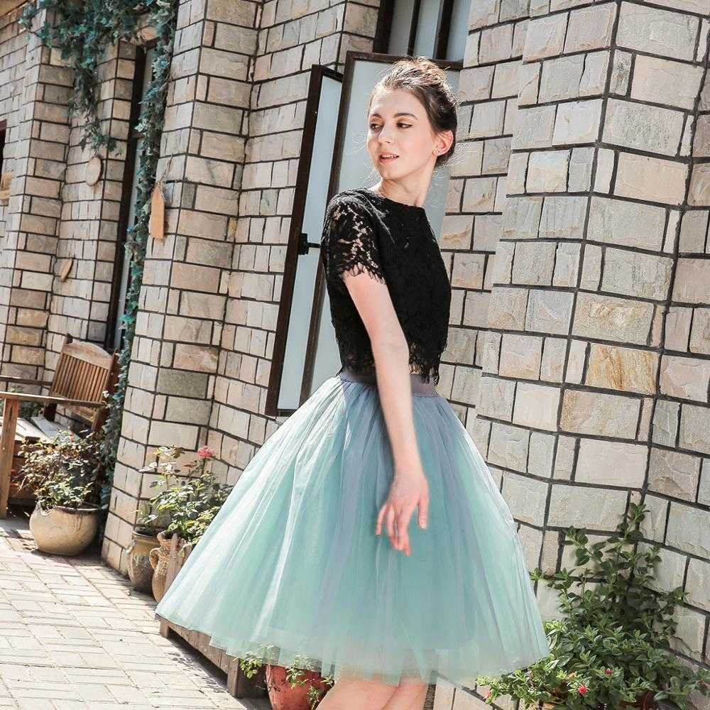 5 Layers 60cm Princess Midi Tulle Skirt Pleated Dance Tutu Skirts Womens Lolita Petticoat Jupe Saia faldas Party Puffy 210619