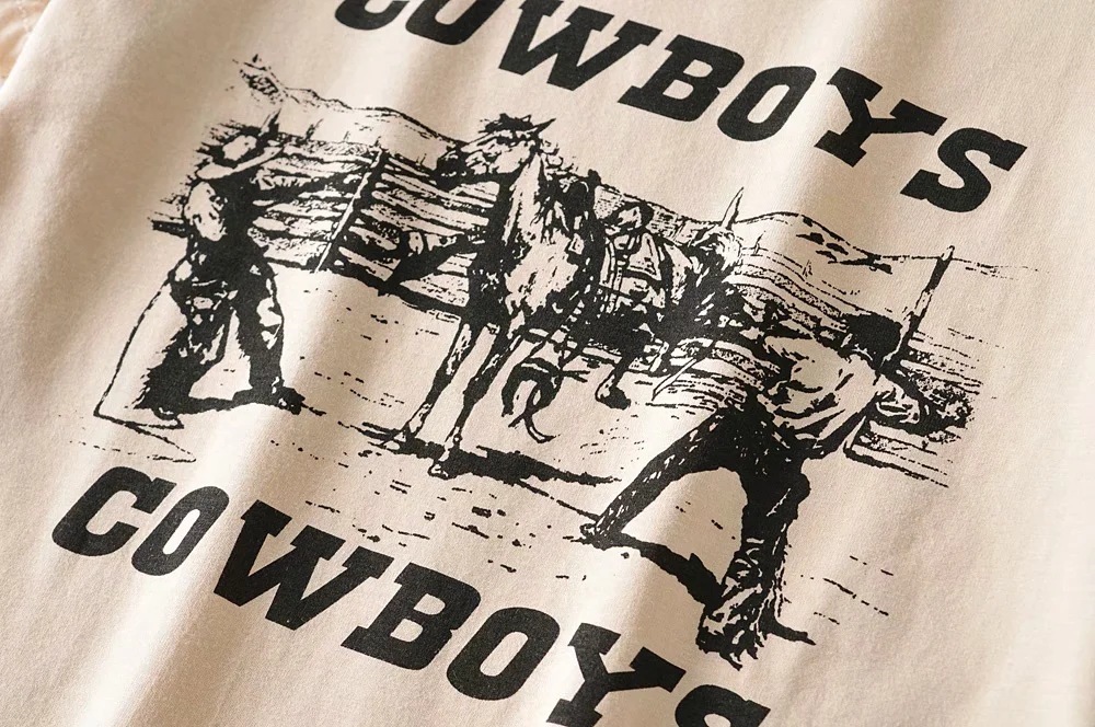 YOZOU Women Summer O-Neck Vintage 90s Cowboy Pattern Printting Short Sleeve Crop Top Tee T-Shirt For Female YL-286 210302