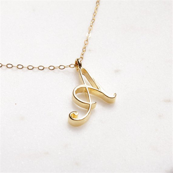 Small Cursive 26 Capital Letter Necklace Single Partner Name Initial Alphabet A-J Charm Swirl Monogram Word Text Character Pendant Chain Necklaces for