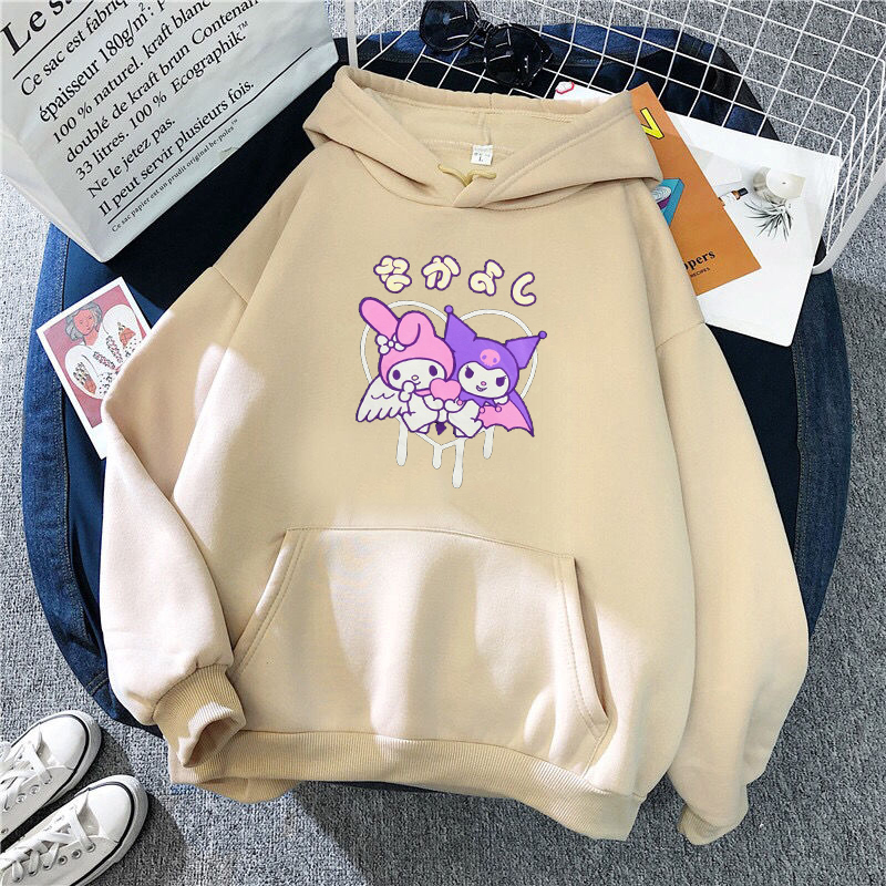 Harajuku cartoon cotton hoodie cute funny print long sleeve Kuromi hoodie top autumn street wear O-neck sweet girl hoodie 201212