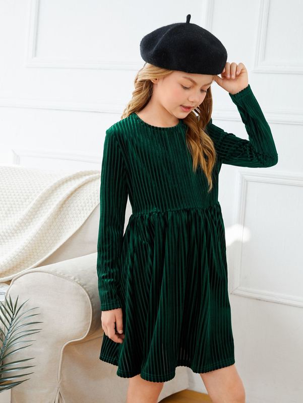 Girls Flare Hem Velvet Dress SHE