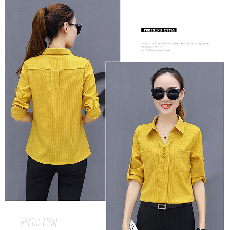 Office Work Wear OL Women Spring Summer Style Chiffon Blouses Shirts Lady Casual Long Sleeve Striped Blusas Tops DF1884 210225