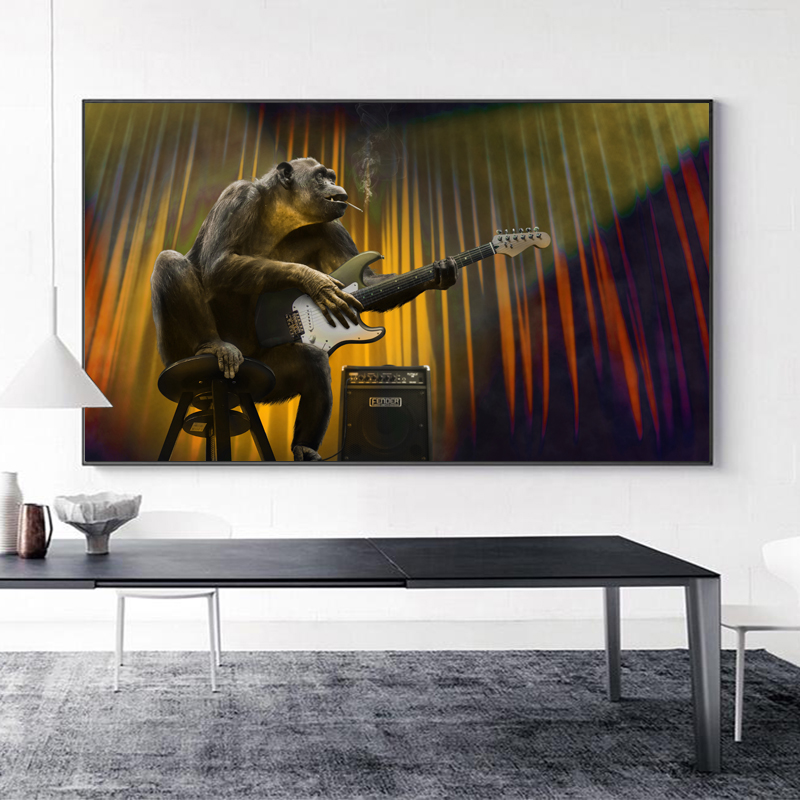 Monkey Poster Gorilla Animal Prints Wall Art Pictures For Living Room Canvas Painting Home Decor Indoor Decorations Music Guitar