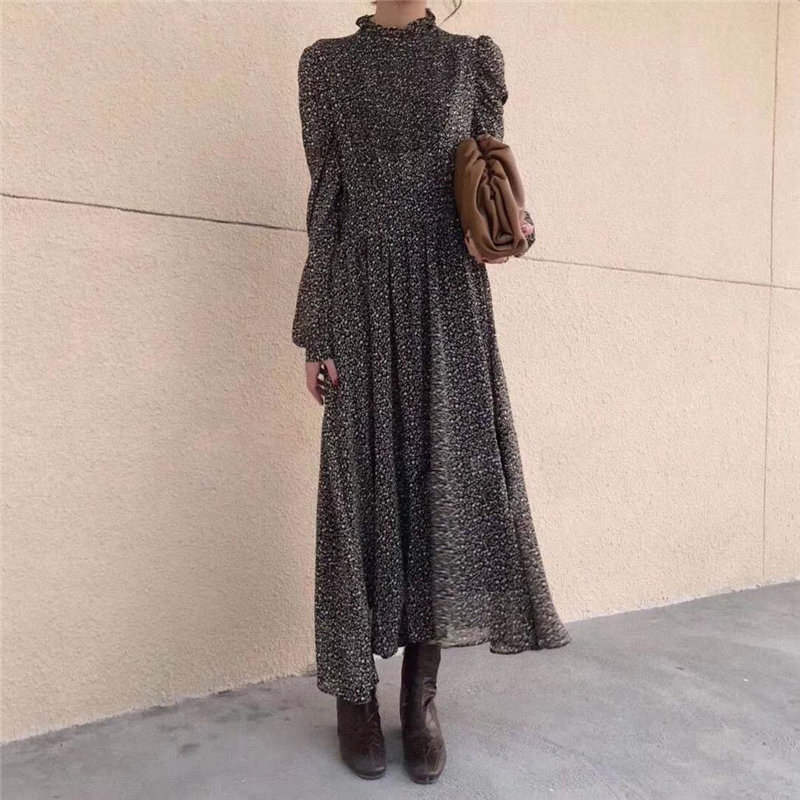 HziriP Style Retro Chic Office Lady Elegant Print ALine Floral Gentle FullSleeved WaistControlled Long Dresses 210309