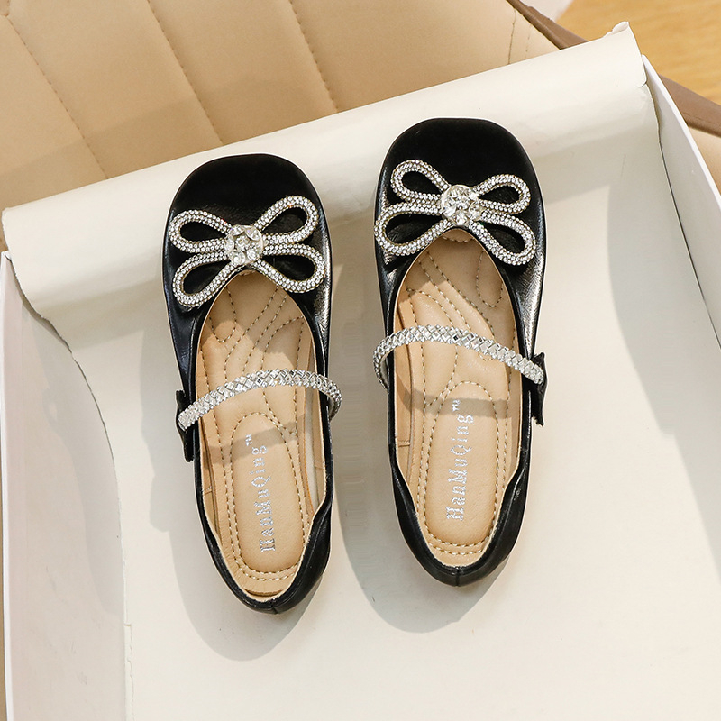 2025 new Children Leather Shoes Baby Toddler Flats Breathable Fashion Bow Rhinestone Dance Party Performance Kids Student