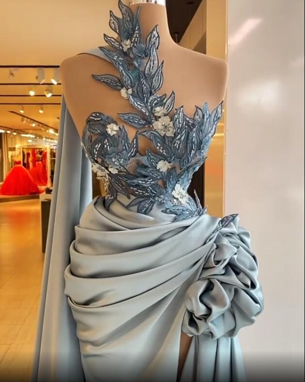 aso ebi arabic silver lace beaded evening dresses high neck prom dresses high split formal party second reception gowns zj644