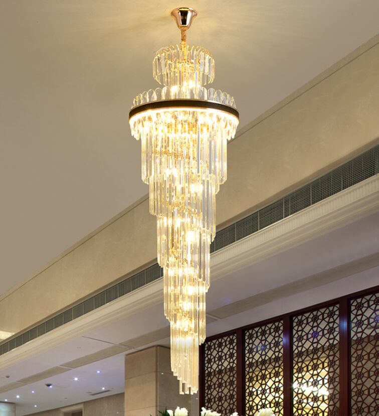 Modern Chandelier Long Crystal Chandelier Light Luxury Villa Duplex Middle Floor Living Room Stair Spin LED от DHgate WW