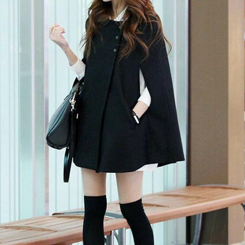 Cotton Coat Cloak Women Loose Poncho Winter Warm Cape Parka Outwear Batwing Casual
