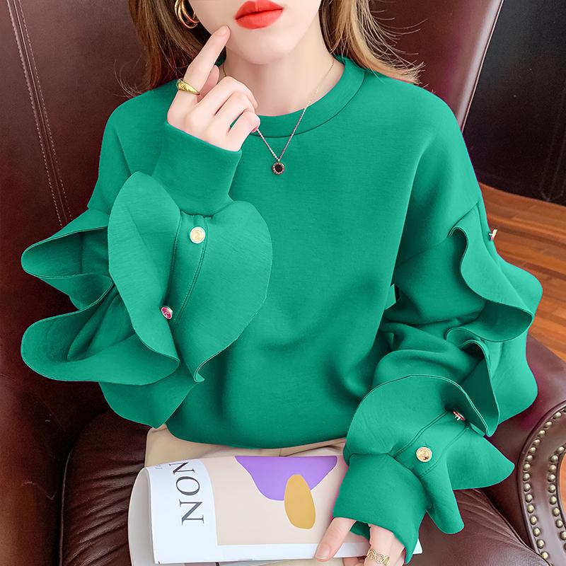 Women's Hoodies & Sweatshirts Sudadera Mujer Loose Autumn Solid Wild Round Long Sleeve Black Cotton Sweatshirt Women Casual White Ruffled To
Women's Hoodies & Sweatshirts Sudadera Mujer Loose Autumn Solid Wild Round Long Sleeve Black Cotton Sweatshirt Women Casual White Ruffled To