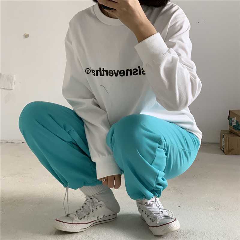 Yedinas Candy Color Pants Women Korean Style Straight Elastic Waist Trousers Casual Loose Solid Wide Leg Harajuku Female 210527