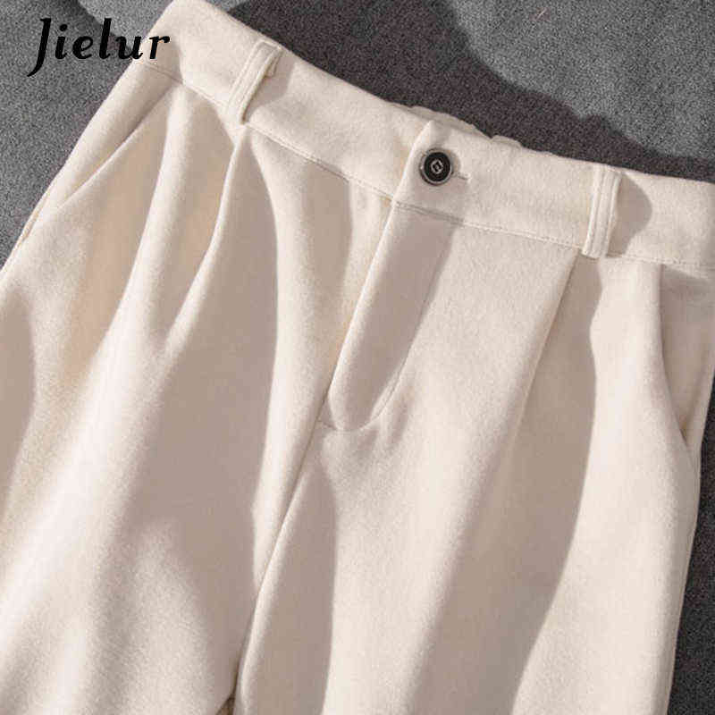 Jielur Korean Style Wide Leg Pants Women's Winter Loose Straight Female High Waist Fashion Black Woolen Trousers M-XXL 211115