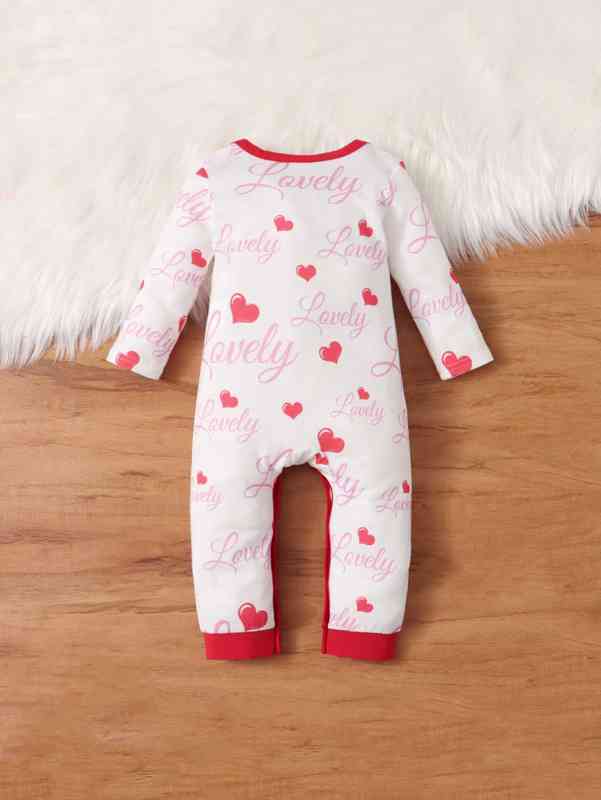 Baby Letter & Heart Graphic Contrast Binding Jumpsuit SHE