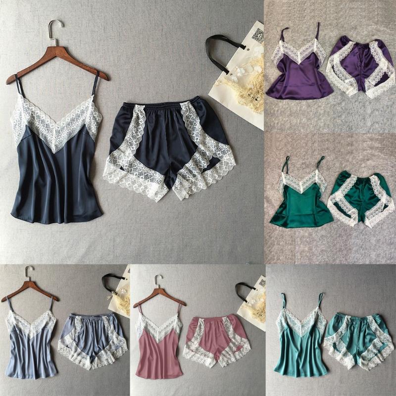 Satin Pajamas Lace Suspender Shorts Two-Piece Suit 2PC Lingerie Women Sexy Nightdress Nightgown Sleepwear Underwear Set, Pp
Satin Pajamas Lace Suspender Shorts Two-Piece Suit 2PC Lingerie Women Sexy Nightdress Nightgown Sleepwear Underwear Set, Pp