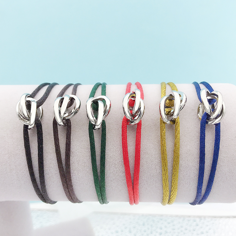 Stainless Steel Bracelet 3 Metal Buckle Ribbon Lace Up Rope Chain Color Adjustable Size For Women Men Unisex Gift Holiday