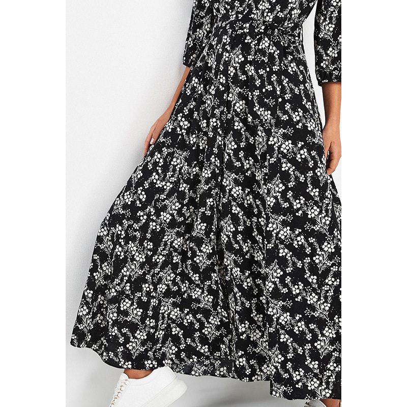 Women Maxi Dress Vintage Floral Print Chiffon Boho Long Dress Turn Down Collar Casual Elegant Shirt Dresses Robe Femme Vestidos 210303