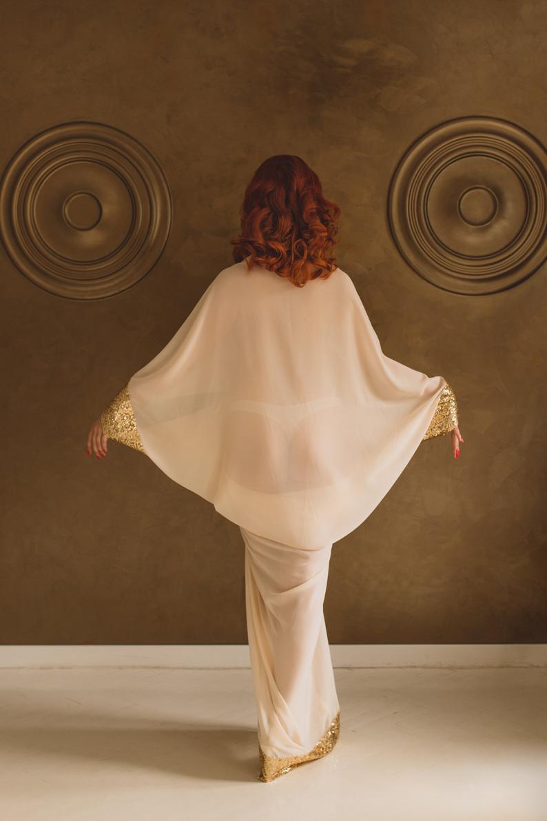 sexy deep v neck sleepwear photography props gold sequined bridal robes long sleeve women nightgowns