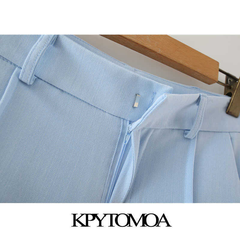 KPYTOMOA Women Chic Fashion Office Wear Side Pockets Straight Shorts Vintage High Waist Zipper Fly Female Short Pants Mujer 210714