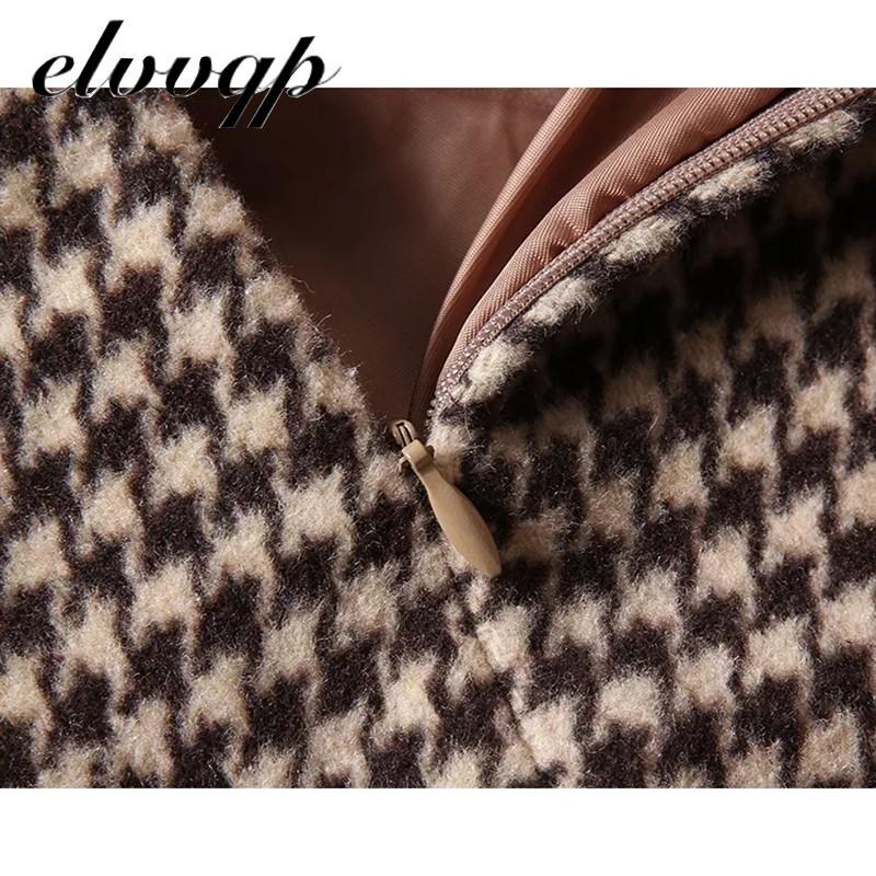 High Quality New Women Autumn Winter Harajuku Thickened Woolen Plaid Retro Skirt Female Elegant Office Work Skirts For Women 210303