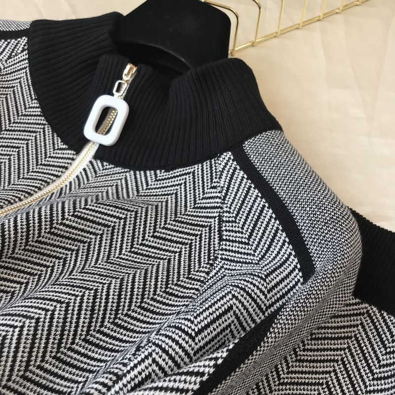 Autumn New Women Geometric Knitting Tracksuit Zipper Cardigans jacket+ Pants Female Winter Fashion Design 2pcs Sports Set TZ48 Y0625