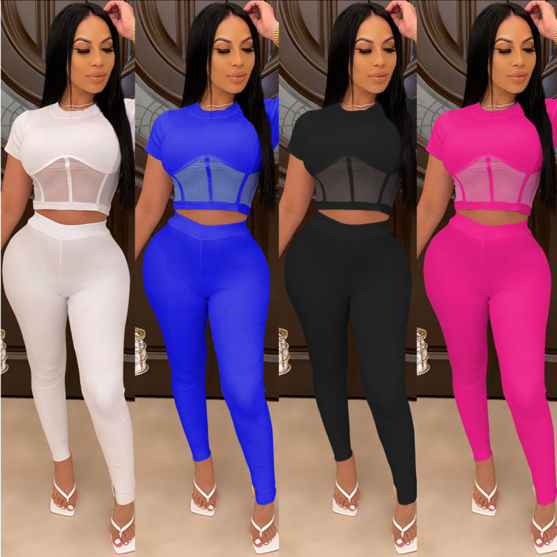 Women Tracksuit Two Pieces Set New Fashion Sexy Slim Stitching Mesh Perspective Short Sleeve Tops Long Pants Ladies Sportwear Outfits, Mix colour or leave a message
Women Tracksuit Two Pieces Set New Fashion Sexy Slim Stitching Mesh Perspective Short Sleeve Tops Long Pants Ladies Sportwear Outfits, Mix colour or leave a message