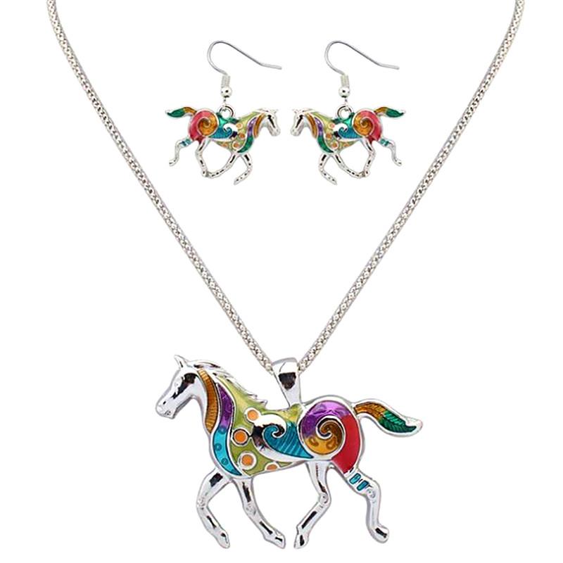 Pendant Necklaces Timlee N162 Fashion Drops Of Oil Rainbow Horse Necklace , Set Jewelry Wholesale