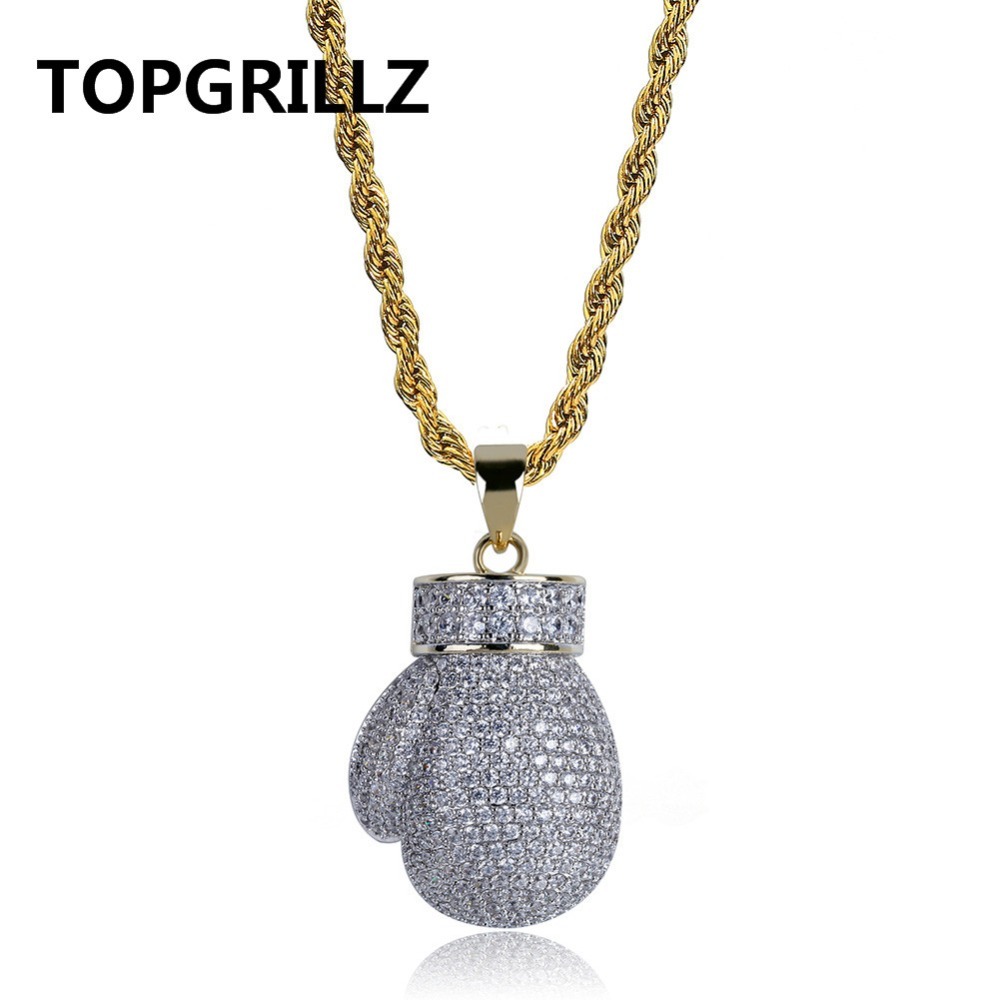 TOPGRILLZ Gold Silver Color Mini Boxing Glove Pendant Necklace Men Iced Out Cubic Zircon Chains Hip Hop/Punk Charms Jewelry Gift
TOPGRILLZ Gold Silver Color Mini Boxing Glove Pendant Necklace Men Iced Out Cubic Zircon Chains Hip Hop/Punk Charms Jewelry Gift