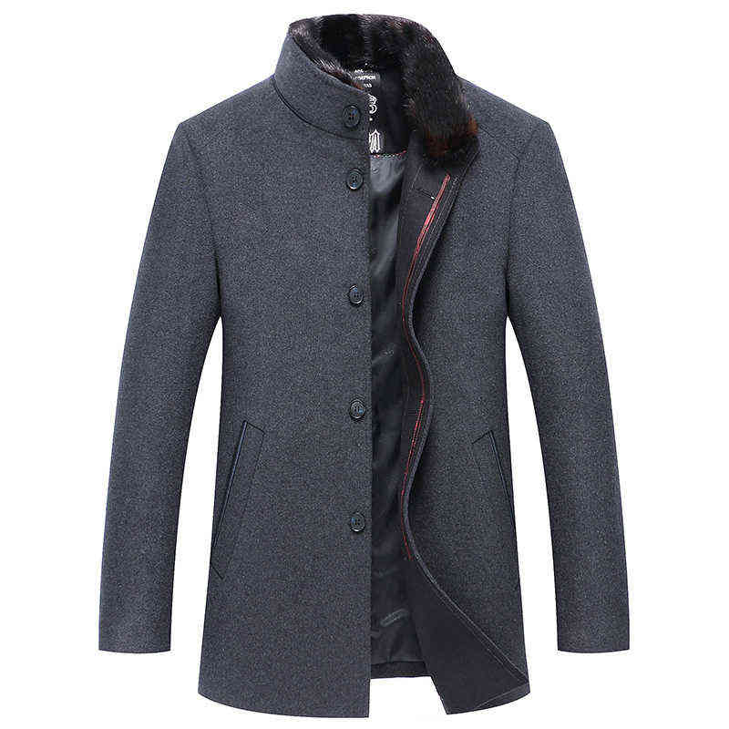 PFHQ Winter Men's Woolen Middle-aged And Elderly Business Casual Solid Color Thickened Stand Collar Trench Coat 21A5424 211122