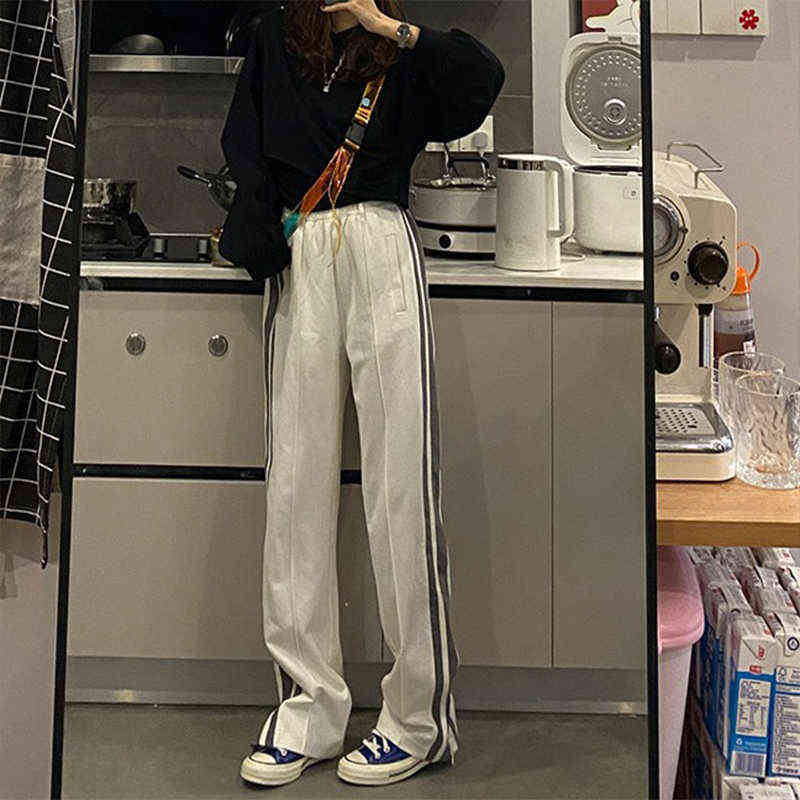 CX Winter Women Longer Sport Pants High Waist Loose Show Thin Casual Fashion Split Wide Leg Straight Comfort 211124
