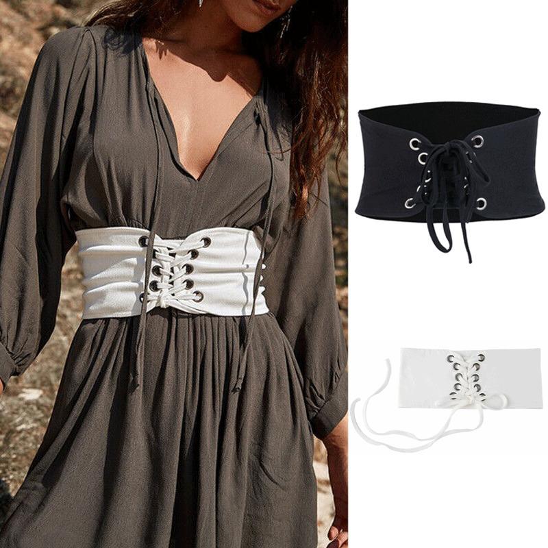 Belts Ladies Vintage Wide Cummerbunds Bandage High Waist Corset Belt Fashion Elastic Band Tied Women Waistbands, White
Belts Ladies Vintage Wide Cummerbunds Bandage High Waist Corset Belt Fashion Elastic Band Tied Women Waistbands, White